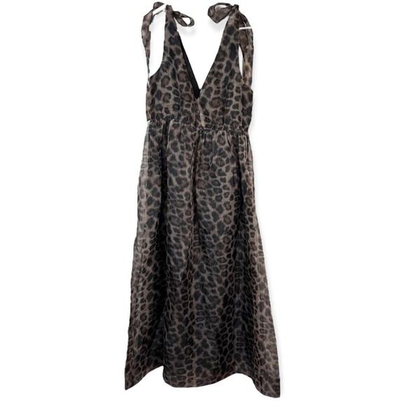 Anthro Daniel Rainn Organza Midi Dress Sleeveless V-Neck Brown Black Size Medium - Picture 6 of 16